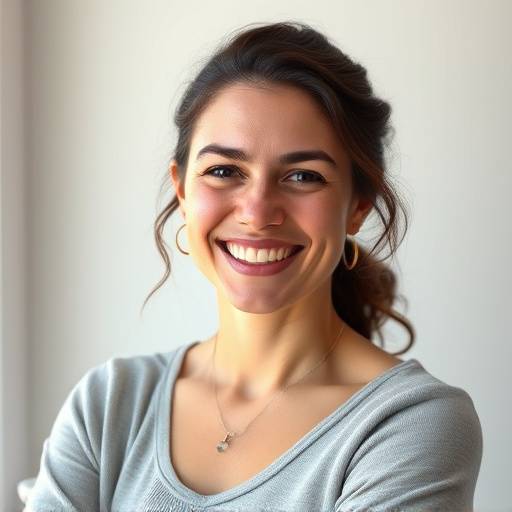 Retrato de Ana Beatriz, a fundadora do estüdio, sorrindo amigavelmente
